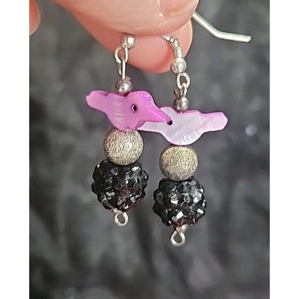 Handmade Beaded Mother Of Pearl Bracelet and Bird Earrings - Picture 3 of 7